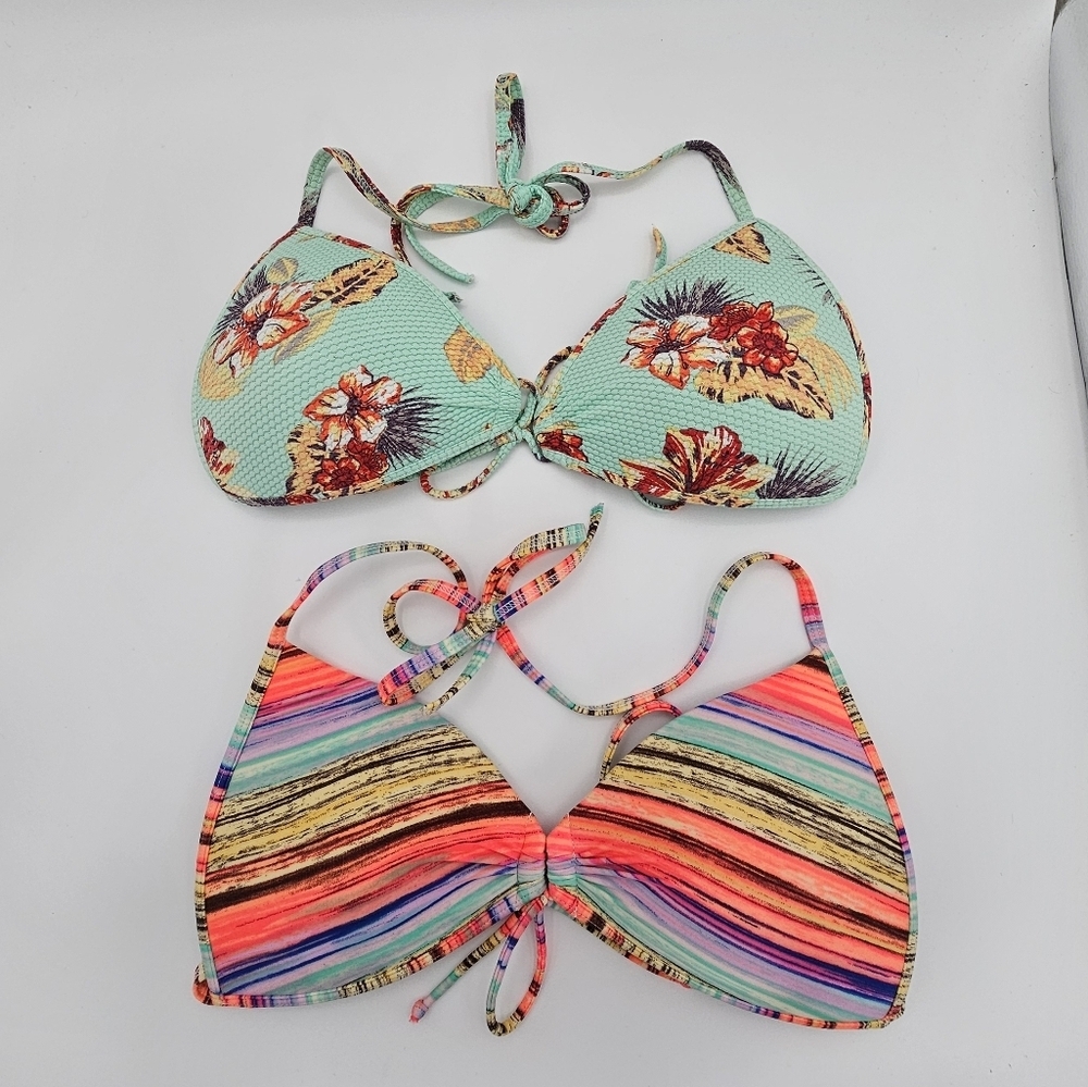 Eidon Floral Striped Bikini Tops Set Of 2 Small
